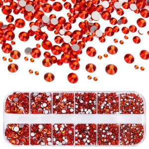 2400 Pcs Nail Gems Flat Back Rhinestones Orange Round Crystal Gems 6 Sizes (1.5-4.8 mm) Nail Jewels Craft Glass Diamonds Stones Kit with Tweezers and Picking Pen, for Nail Art Craft Eye Makeup