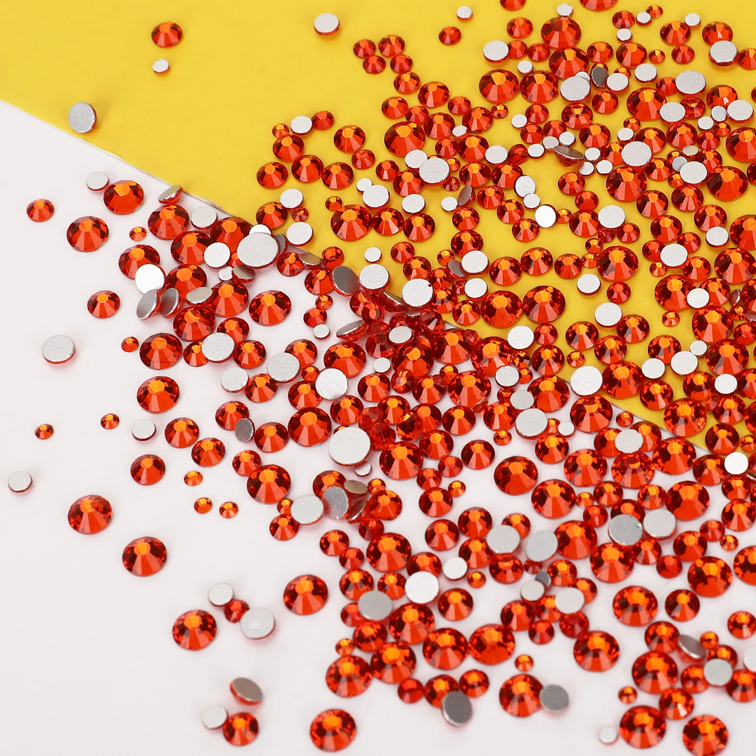 2400 Pcs Nail Gems Flat Back Rhinestones Orange Round Crystal Gems 6 Sizes (1.5-4.8 mm) Nail Jewels Craft Glass Diamonds Stones Kit with Tweezers and Picking Pen, for Nail Art Craft Eye Makeup