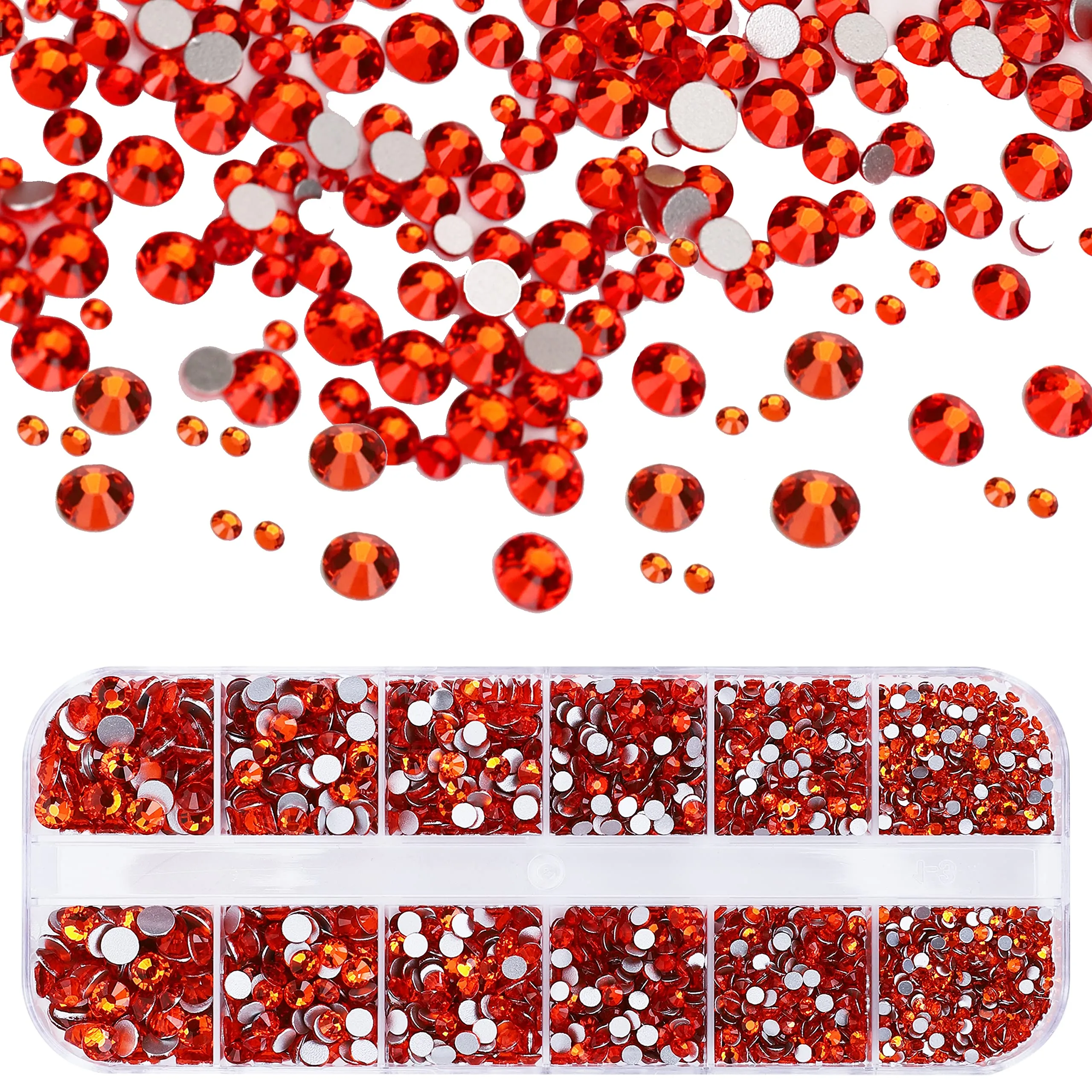 2400 Pcs Nail Gems Flat Back Rhinestones Orange Round Crystal Gems 6 Sizes (1.5-4.8 mm) Nail Jewels Craft Glass Diamonds Stones Kit with Tweezers and Picking Pen, for Nail Art Craft Eye Makeup