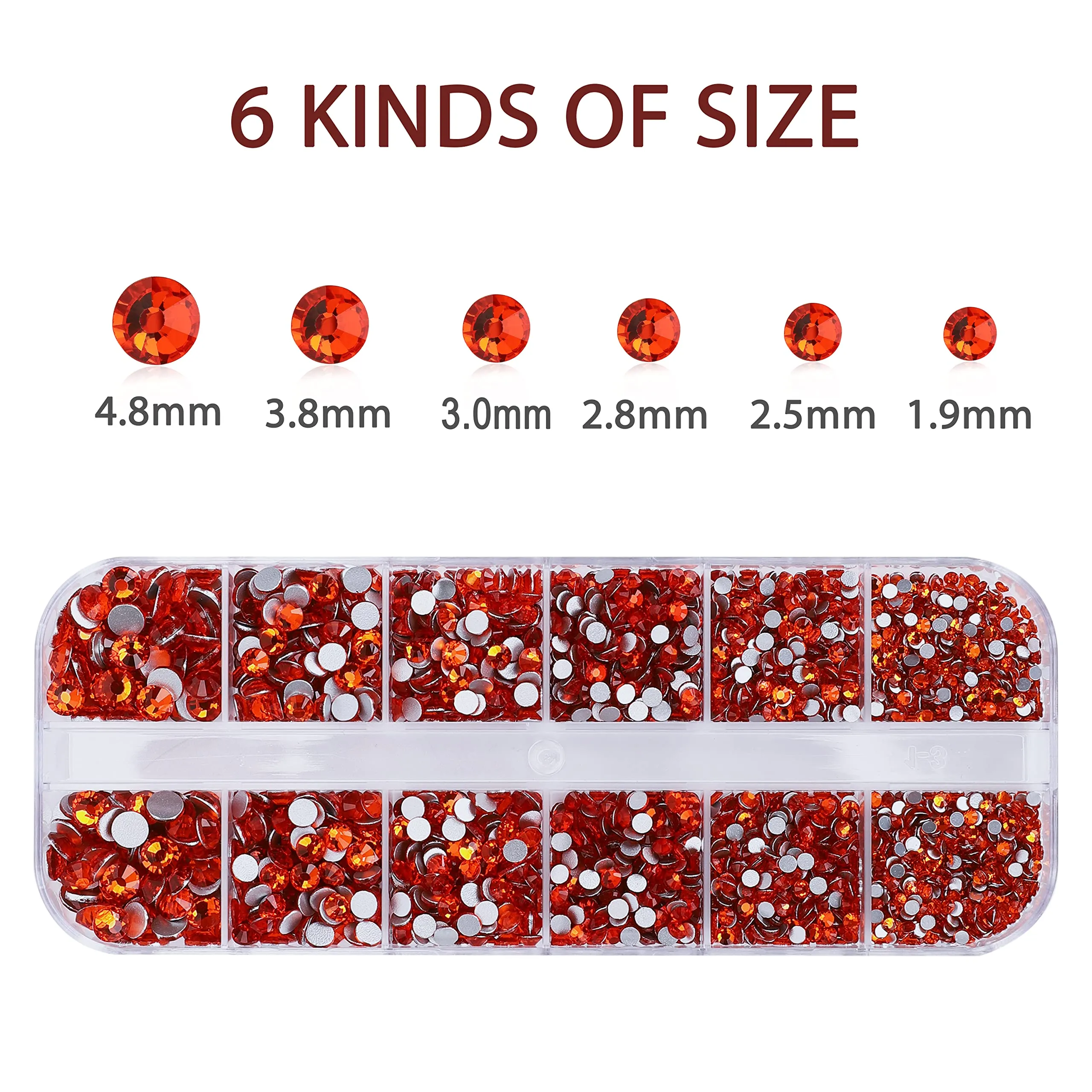 2400 Pcs Nail Gems Flat Back Rhinestones Orange Round Crystal Gems 6 Sizes (1.5-4.8 mm) Nail Jewels Craft Glass Diamonds Stones Kit with Tweezers and Picking Pen, for Nail Art Craft Eye Makeup