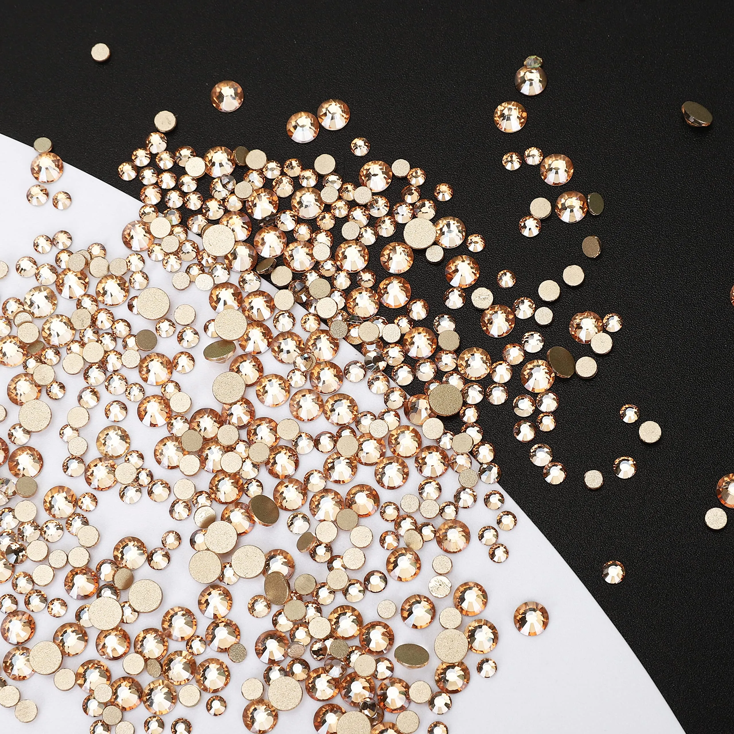 2400 Pieces Flat Back Rhinestones Round Crystal Gems 6 Sizes (1.5-4.8 mm) Nail Jewels Craft Glass Diamonds Stones Kit with Tweezers and Picking Pen, for Nail Art Eye Makeup (Gold Shadow)