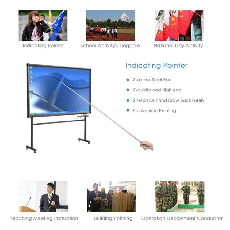 2M 2 Knots Multi-function Telescopic Stainless Steel Teaching Stick Guide Flagpole Signal Flag