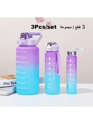 3-color gradient set of water cups, a set of three sizes, outdoor sports plastic water cups, large-capacity insulated sports kettle. Suitable for outdoor hiking, camping, picnicking, running for exercise, and traveling, and more.