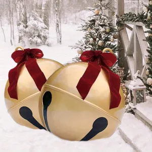 31.49" Giant Reusable Inflatable Christmas Ornament Ball with Vintage Wine Red Bow - Durable, No-Electricity Rubber Bell-Shaped Decoration for Outdoor, Yard, Party (1 Pc, Ages 14 )