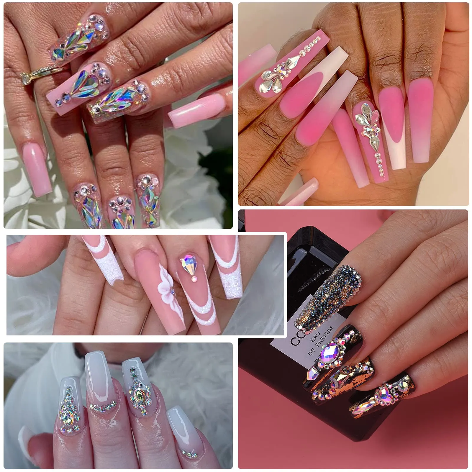 3D Glass AB Crystal Nail Art Rhinestones Kit 240Piece Multi Shapes Rhinestone AB Stones Mix 12 Styles FlatBack Gems for Nails Art Decorations Clothes Jewelry With Professional Wax Pen and Tweezer