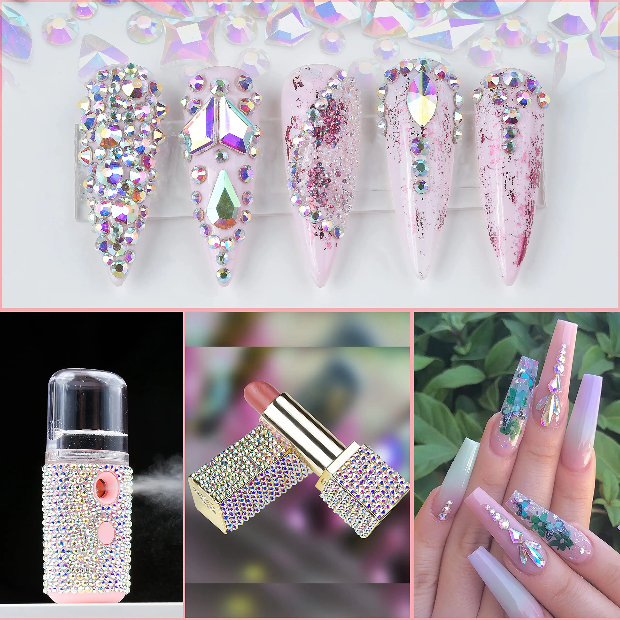 3D Glass AB Crystal Nail Art Rhinestones Kit 240Piece Multi Shapes Rhinestone AB Stones Mix 12 Styles FlatBack Gems for Nails Art Decorations Clothes Jewelry With Professional Wax Pen and Tweezer
