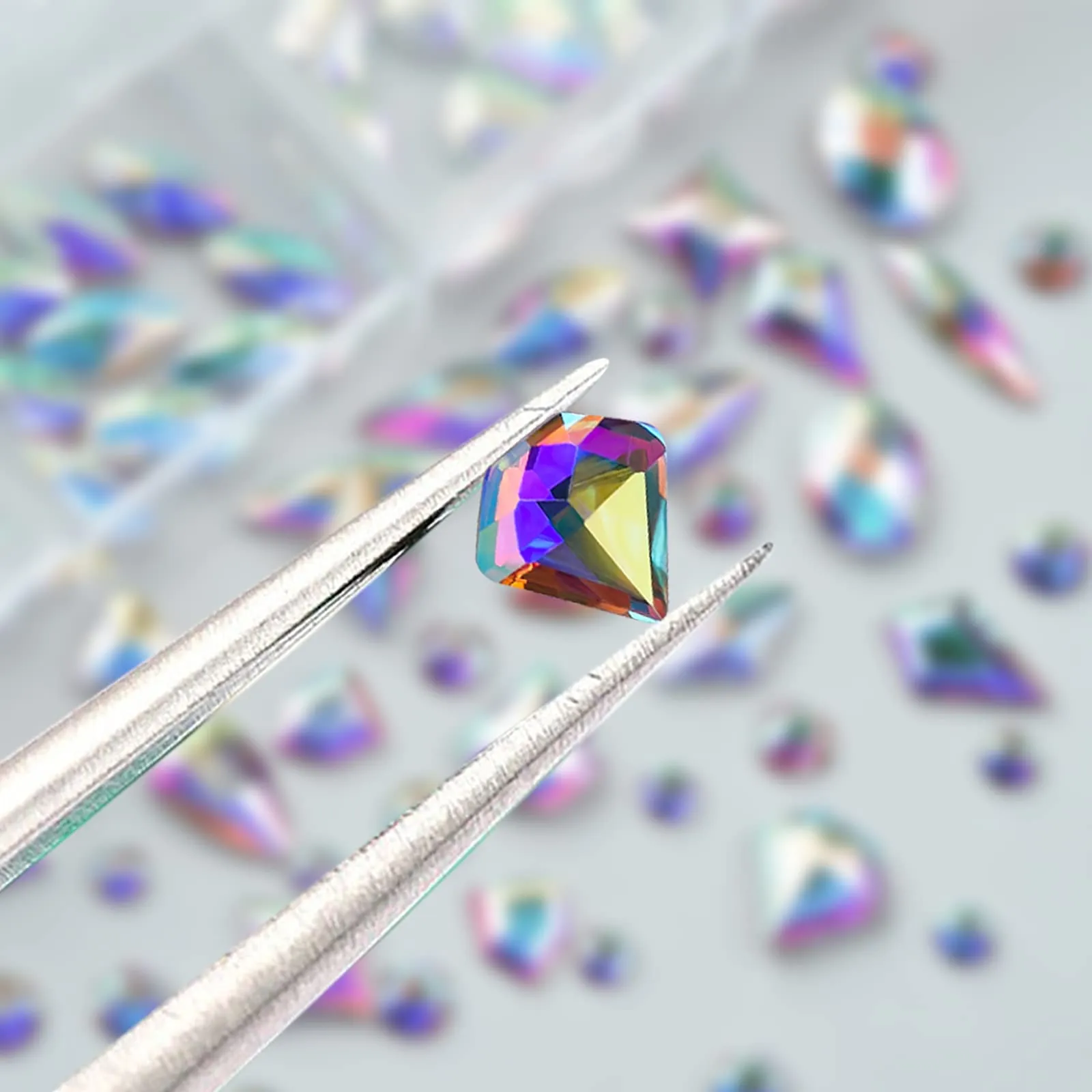 3D Glass AB Crystal Nail Art Rhinestones Kit 240Piece Multi Shapes Rhinestone AB Stones Mix 12 Styles FlatBack Gems for Nails Art Decorations Clothes Jewelry With Professional Wax Pen and Tweezer