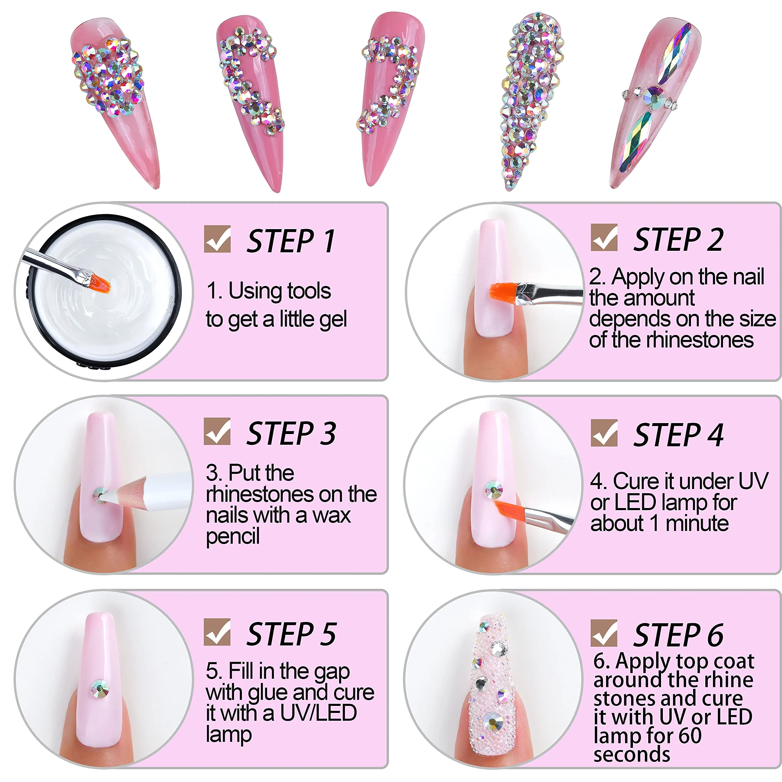 3D Glass AB Crystal Nail Art Rhinestones Kit 240Piece Multi Shapes Rhinestone AB Stones Mix 12 Styles FlatBack Gems for Nails Art Decorations Clothes Jewelry With Professional Wax Pen and Tweezer