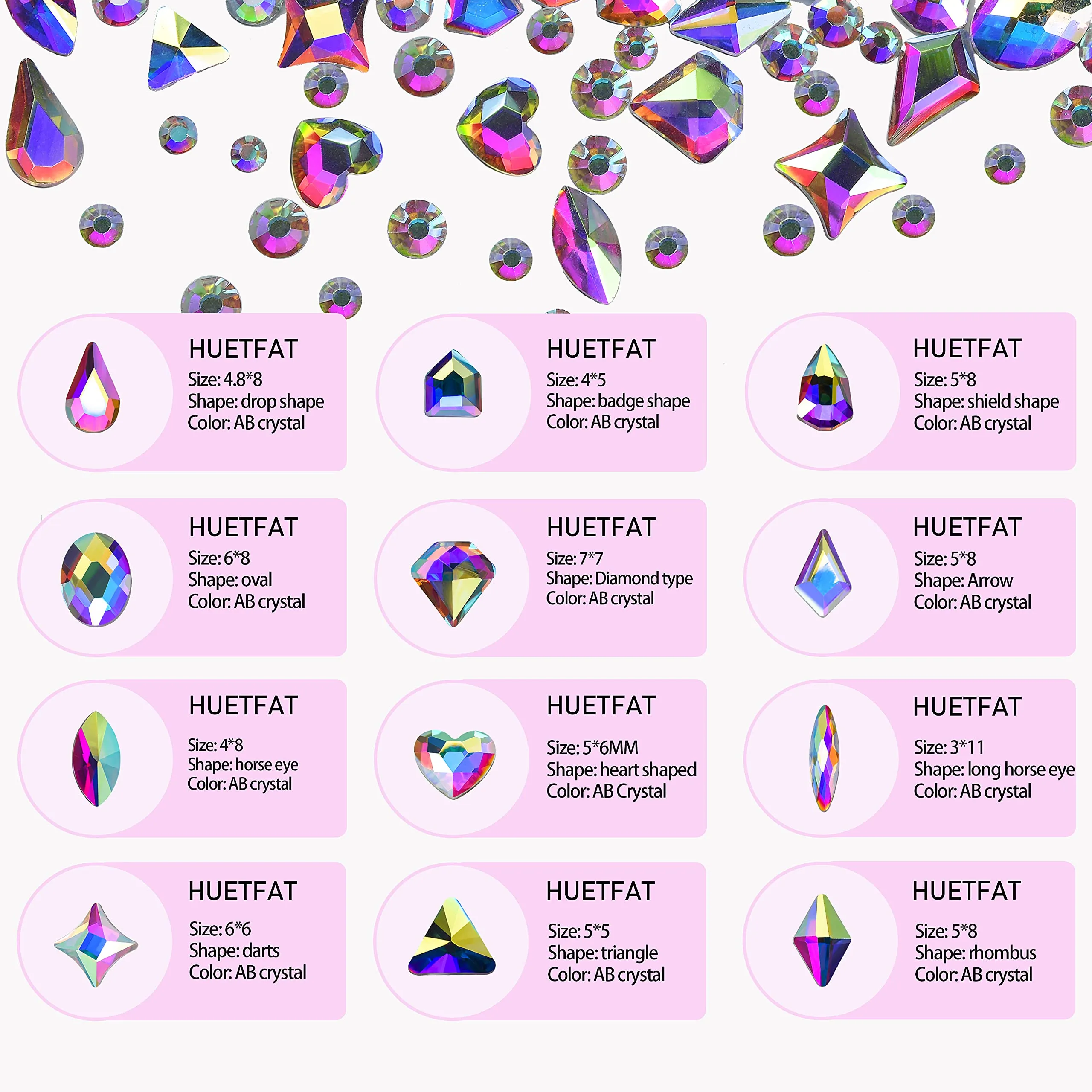 3D Glass AB Crystal Nail Art Rhinestones Kit 240Piece Multi Shapes Rhinestone AB Stones Mix 12 Styles FlatBack Gems for Nails Art Decorations Clothes Jewelry With Professional Wax Pen and Tweezer