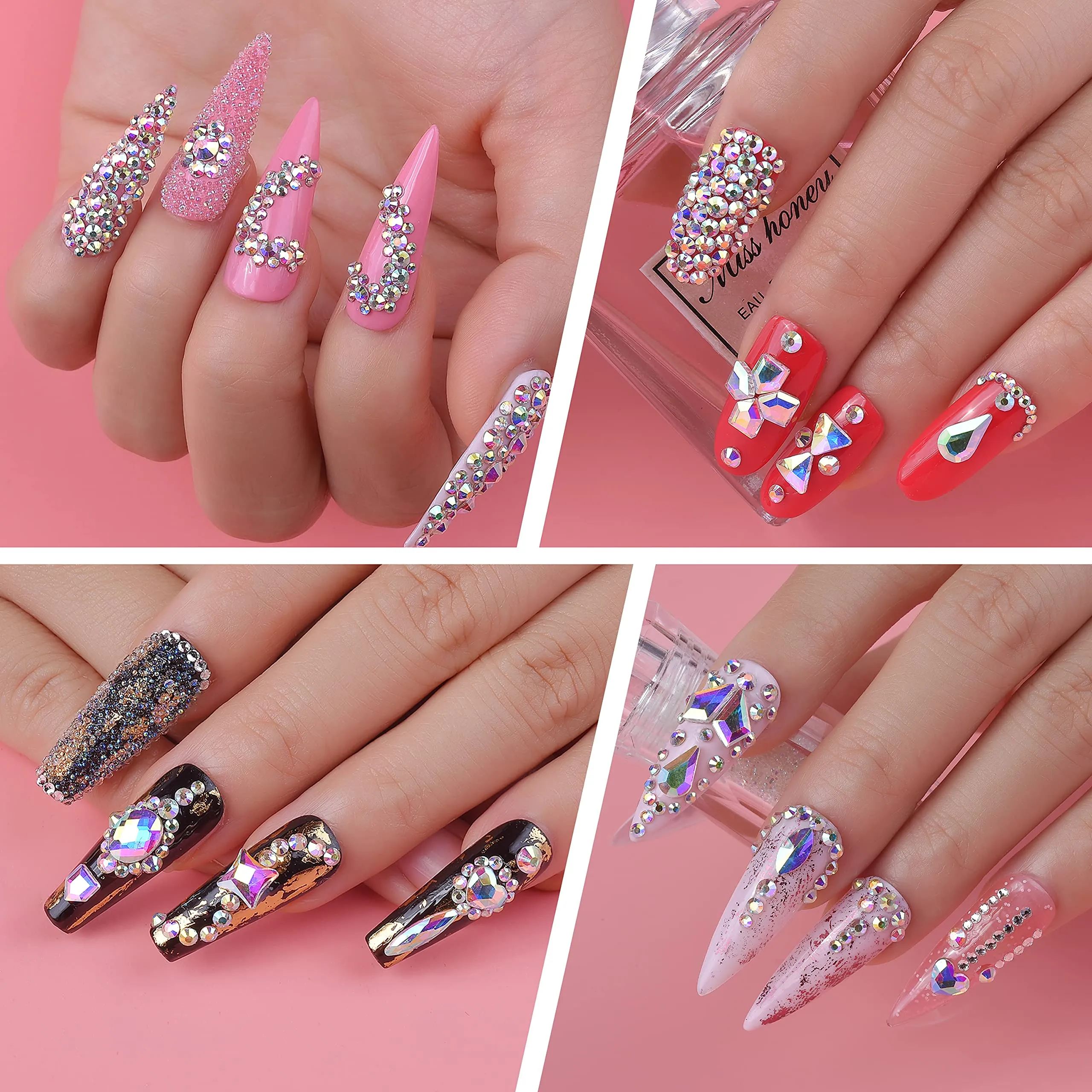 3D Glass AB Crystal Nail Art Rhinestones Kit 240Piece Multi Shapes Rhinestone AB Stones Mix 12 Styles FlatBack Gems for Nails Art Decorations Clothes Jewelry With Professional Wax Pen and Tweezer