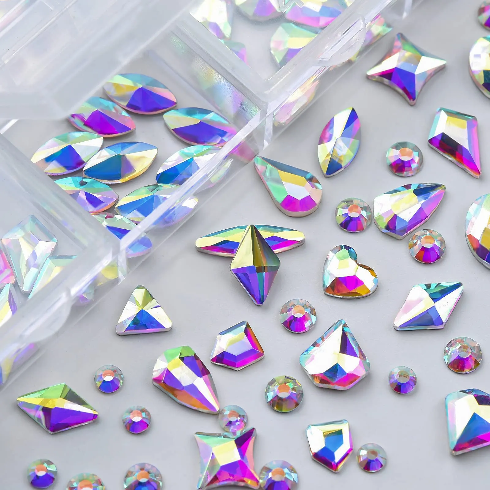 3D Glass AB Crystal Nail Art Rhinestones Kit 240Piece Multi Shapes Rhinestone AB Stones Mix 12 Styles FlatBack Gems for Nails Art Decorations Clothes Jewelry With Professional Wax Pen and Tweezer
