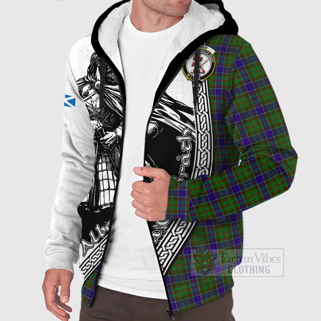 Adam Tartan Clan Crest Sherpa Hoodie with Highlander Warrior Celtic Style