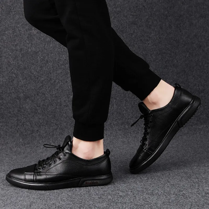 Advbridge Luxury Genuine Leather Men Casual Shoes Classic Male Lace-Up Outdoor Flats Fashion Korean Style Simple Footwear New Men Sneakers