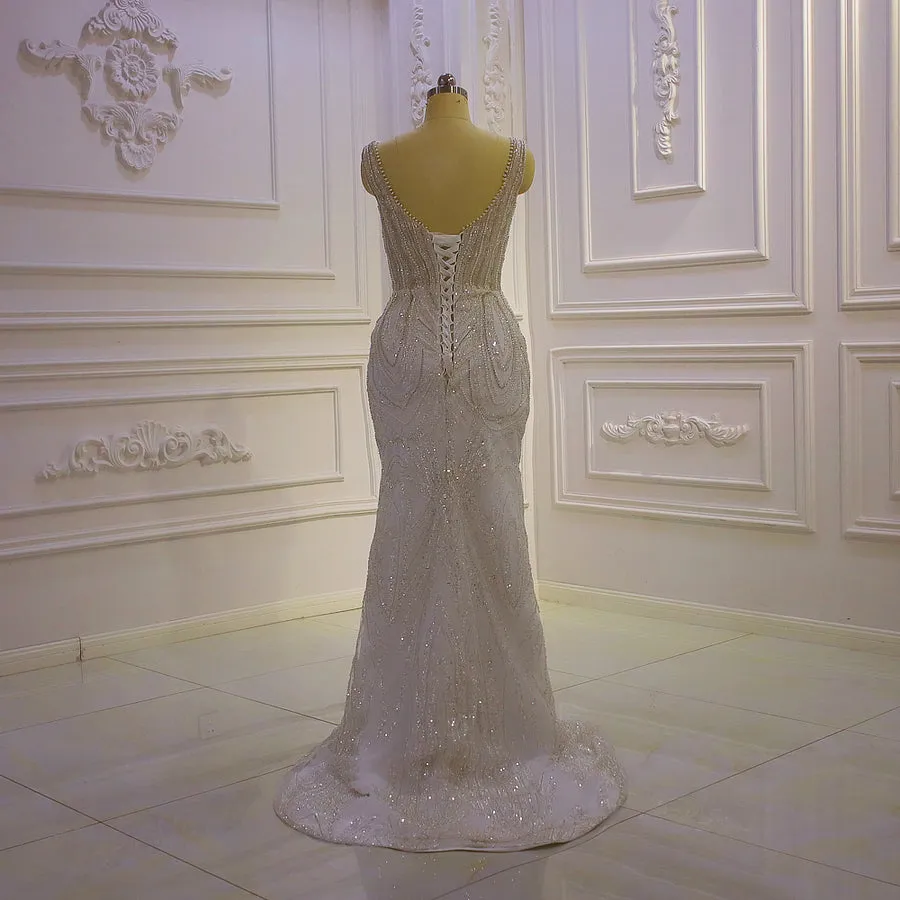 AM1178 High Neck 3D Flowers Mermaid Swarovski crystal Luxury Wedding Dress