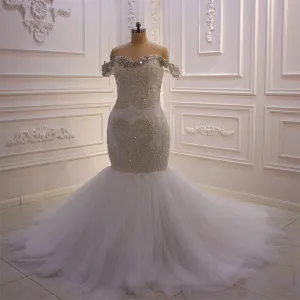 AM758 Lace Applique Crystal Beads Plus Size Mermaid Wedding Dress AM758 Lace Applique Crystal Beads Plus Size Mermaid Wedding Dress