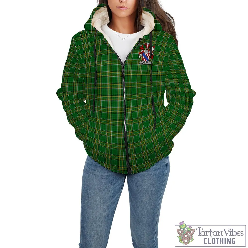Amory Irish Clan Tartan Sherpa Hoodie with Coat of Arms