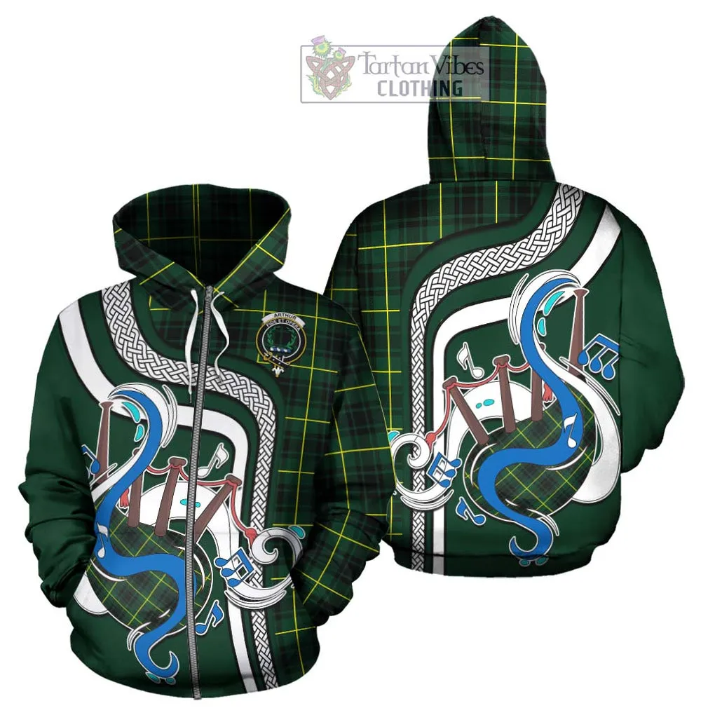 Arthur Modern Tartan Hoodie with Epic Bagpipe Style