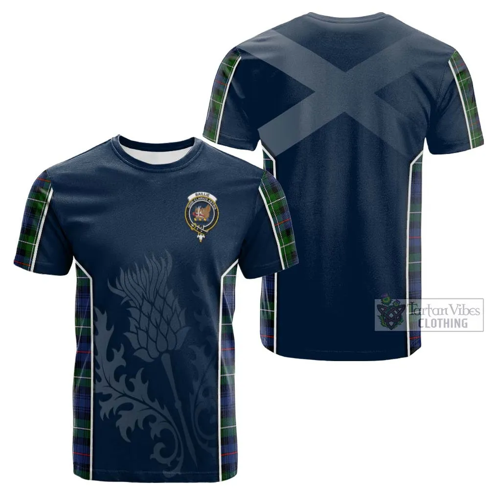 Baillie Tartan Cotton T-shirt with Family Crest and Scottish Thistle Vibes Sport Style