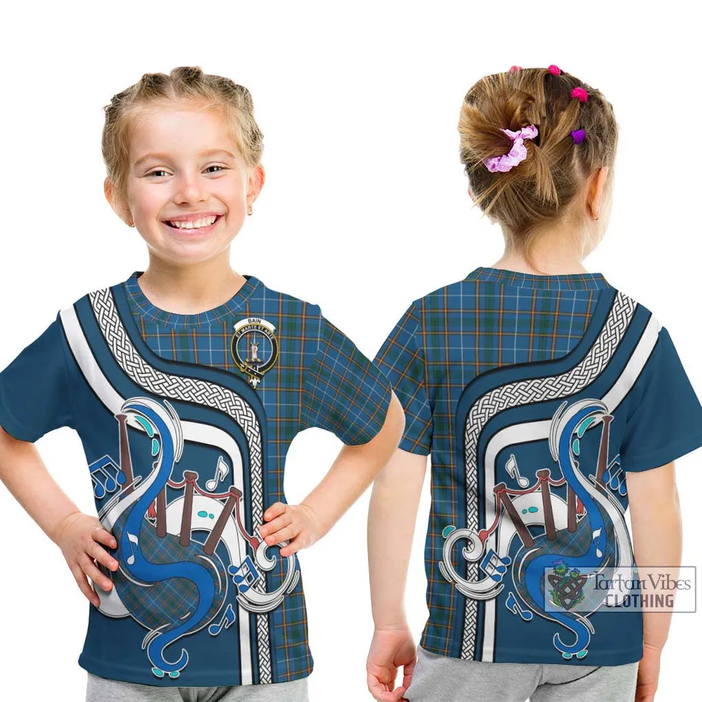 Bain Tartan Kid T-Shirt with Epic Bagpipe Style