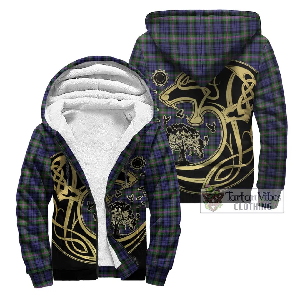 Baird Modern Tartan Sherpa Hoodie with Family Crest Celtic Wolf Style