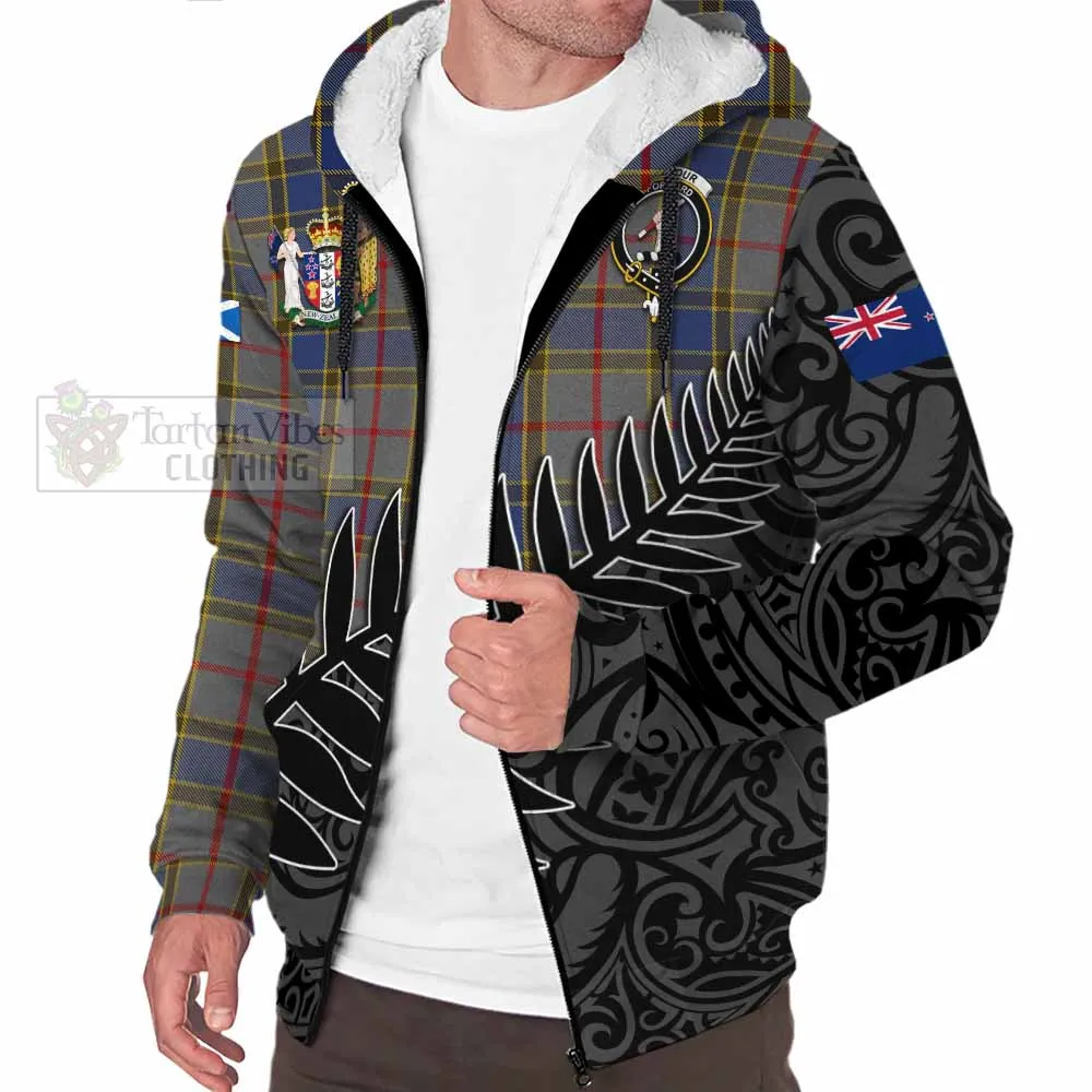 Balfour Crest Tartan Sherpa Hoodie with New Zealand Silver Fern Half Style