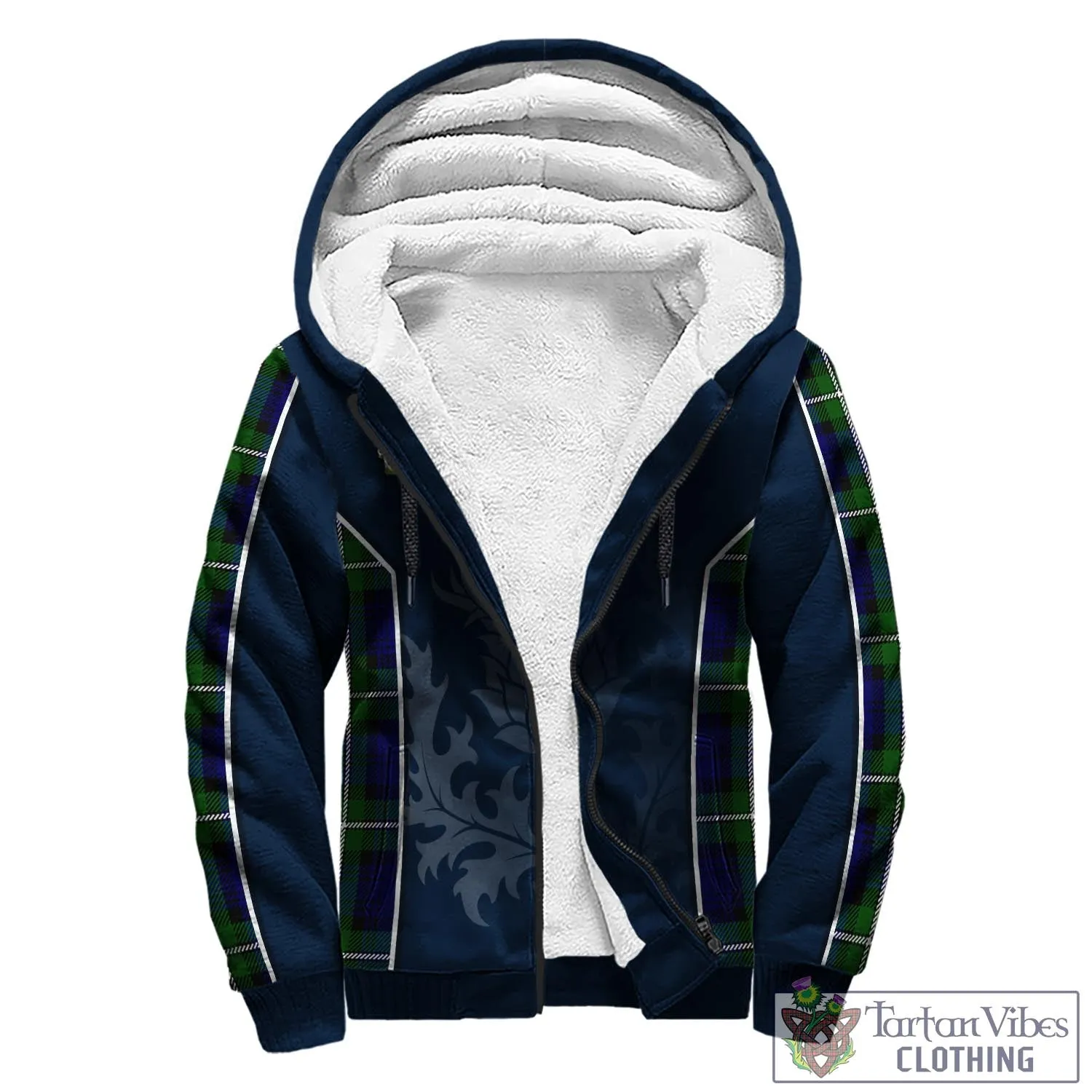 Bannerman Tartan Sherpa Hoodie with Family Crest and Scottish Thistle Vibes Sport Style