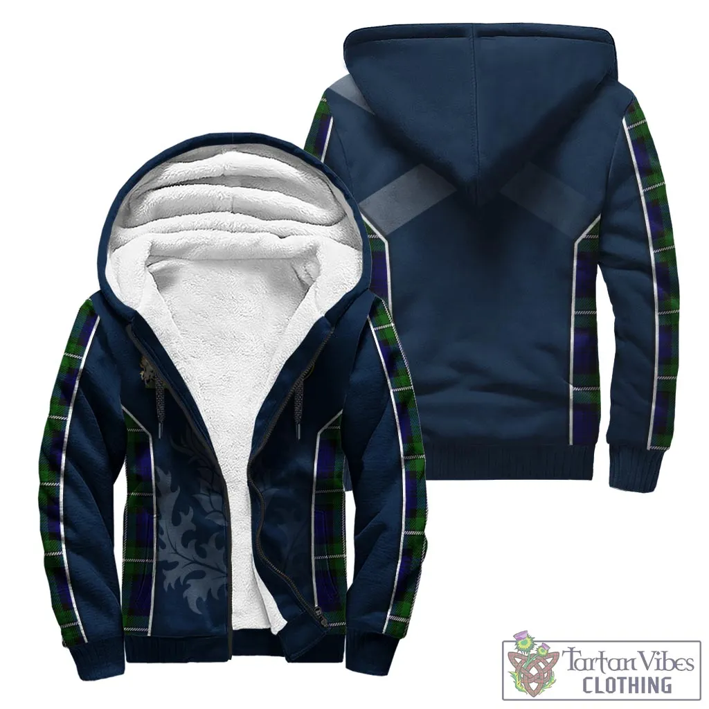 Bannerman Tartan Sherpa Hoodie with Family Crest and Scottish Thistle Vibes Sport Style