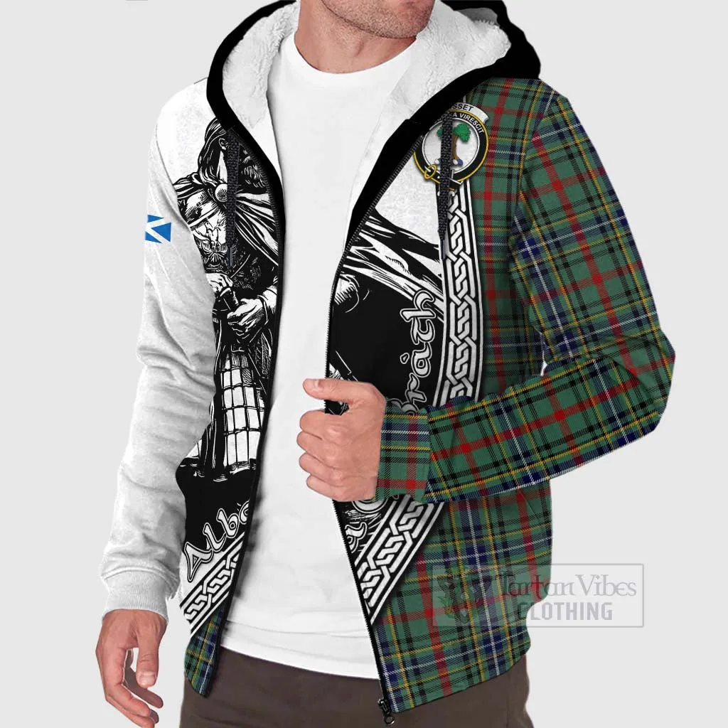 Bisset Tartan Clan Crest Sherpa Hoodie with Highlander Warrior Celtic Style