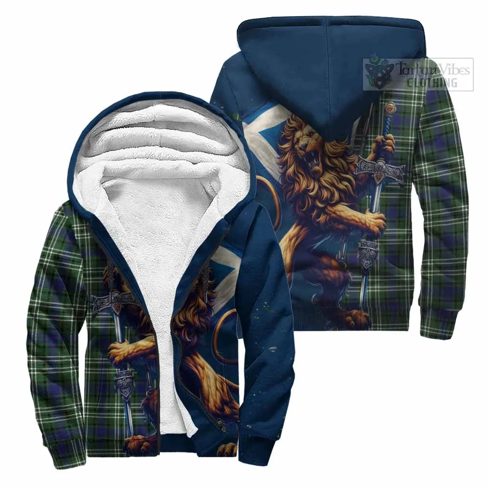Blyth Tartan Family Crest Sherpa Hoodie with Scottish Majestic Lion