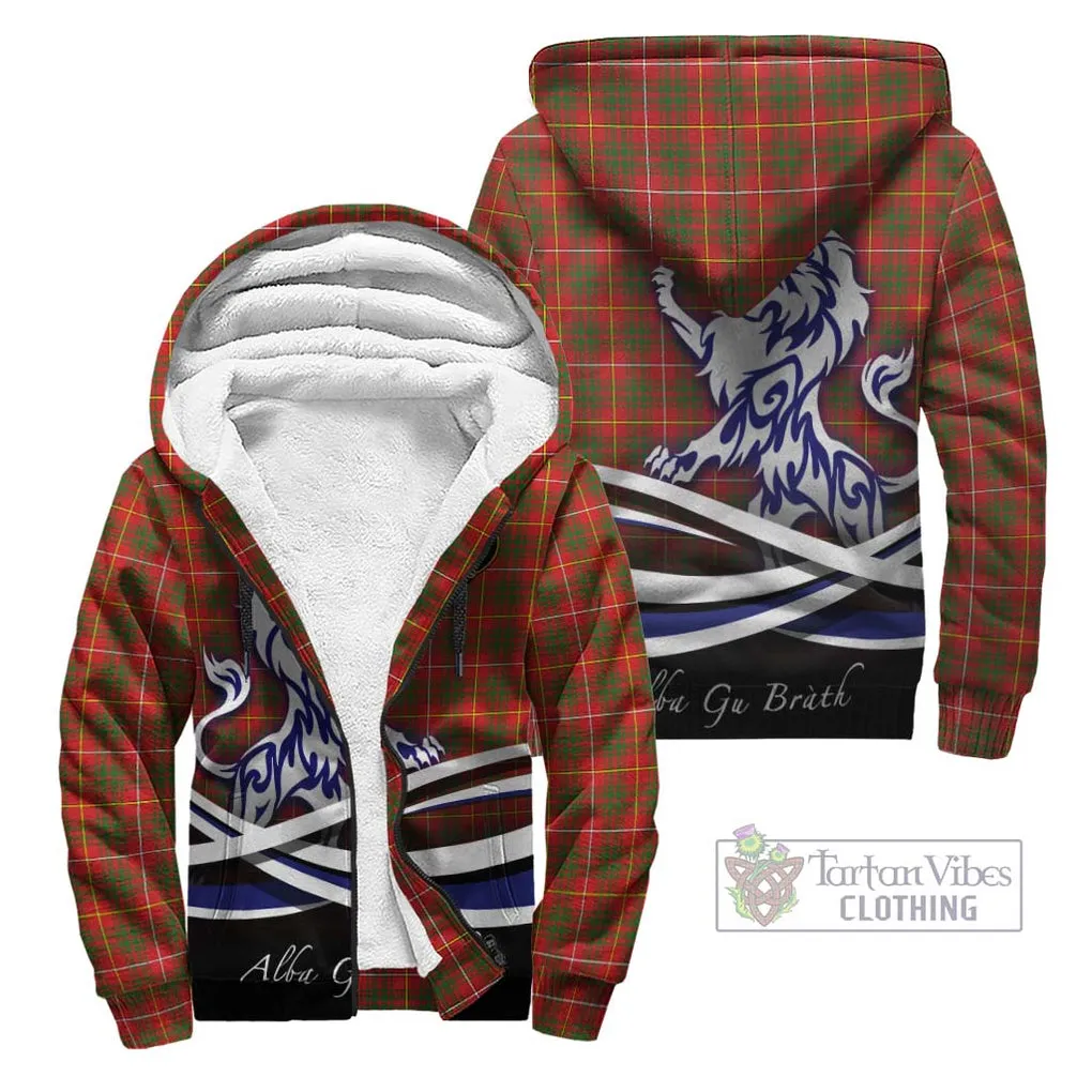 Bruce Modern Tartan Sherpa Hoodie with Alba Gu Brath Regal Lion Emblem