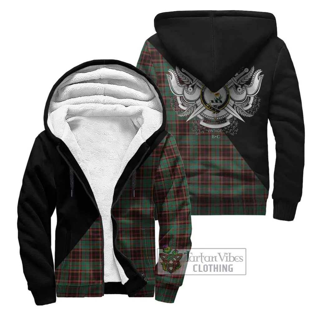 Buchan Ancient Tartan Sherpa Hoodie with Family Crest and Military Logo Style