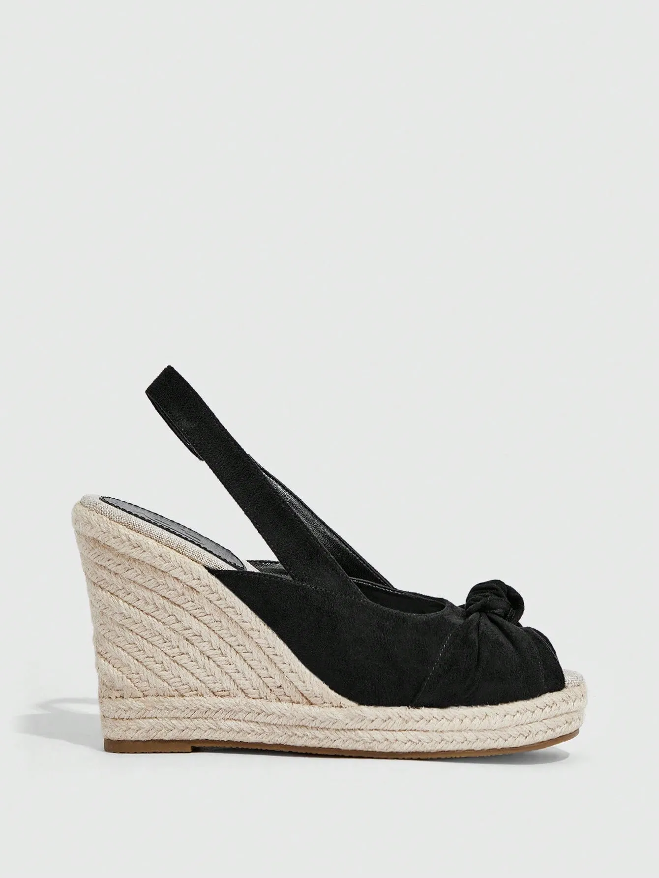 CuccooWomen Peep Toe Slingback Shoes, Vacation Black Faux Suede Court Wedges