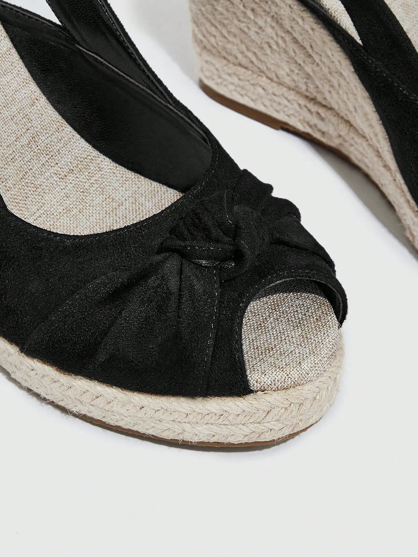 CuccooWomen Peep Toe Slingback Shoes, Vacation Black Faux Suede Court Wedges