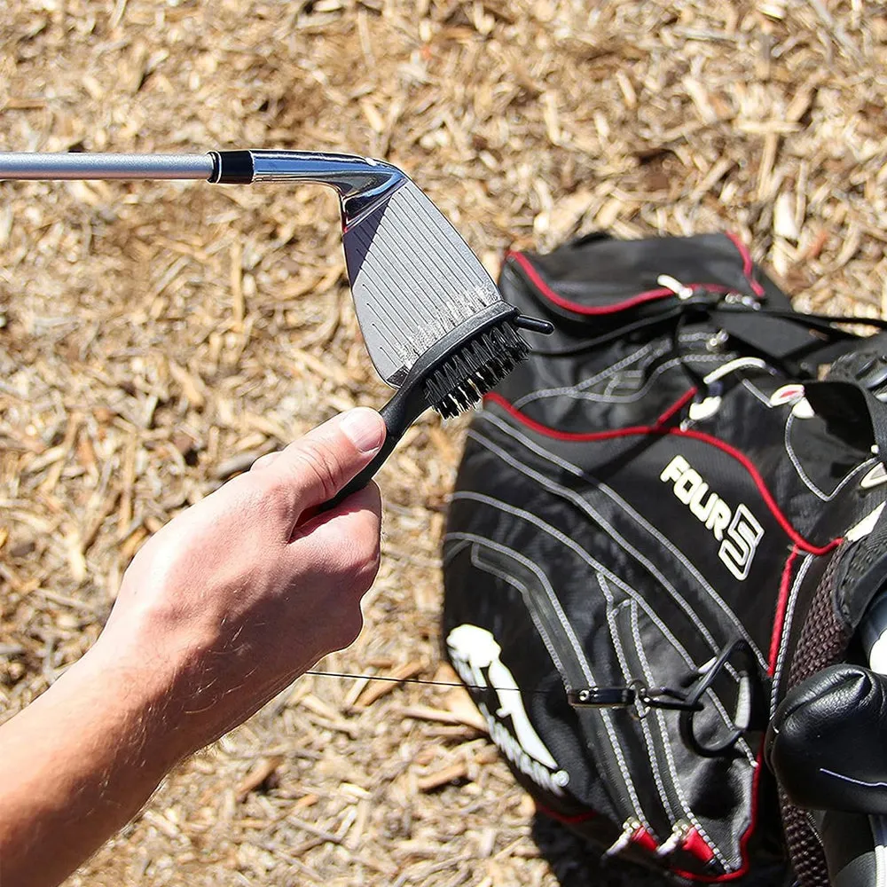 Double Sided Golf Cleaning Brush Club Brush and Groove Brush with Retractable Reel Green