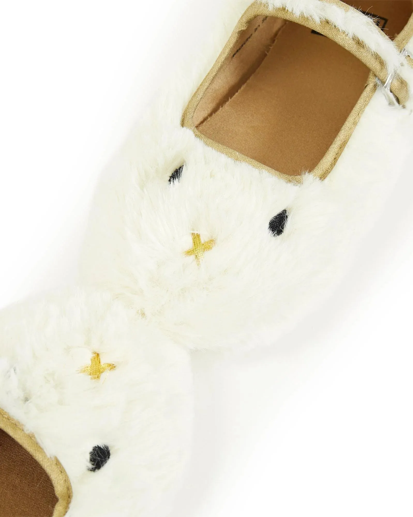 Girls Faux Fur Slippers in Ecru