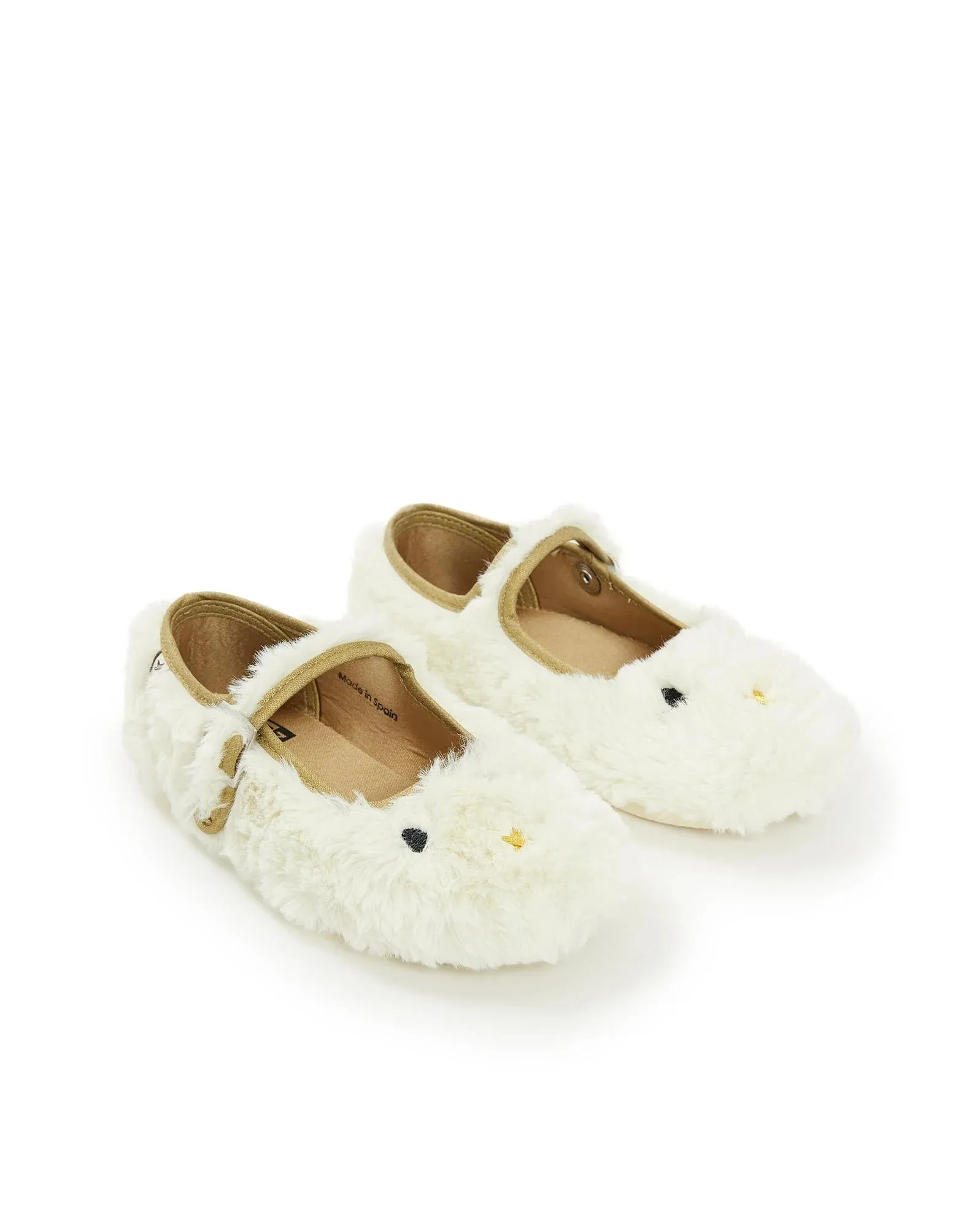 Girls Faux Fur Slippers in Ecru