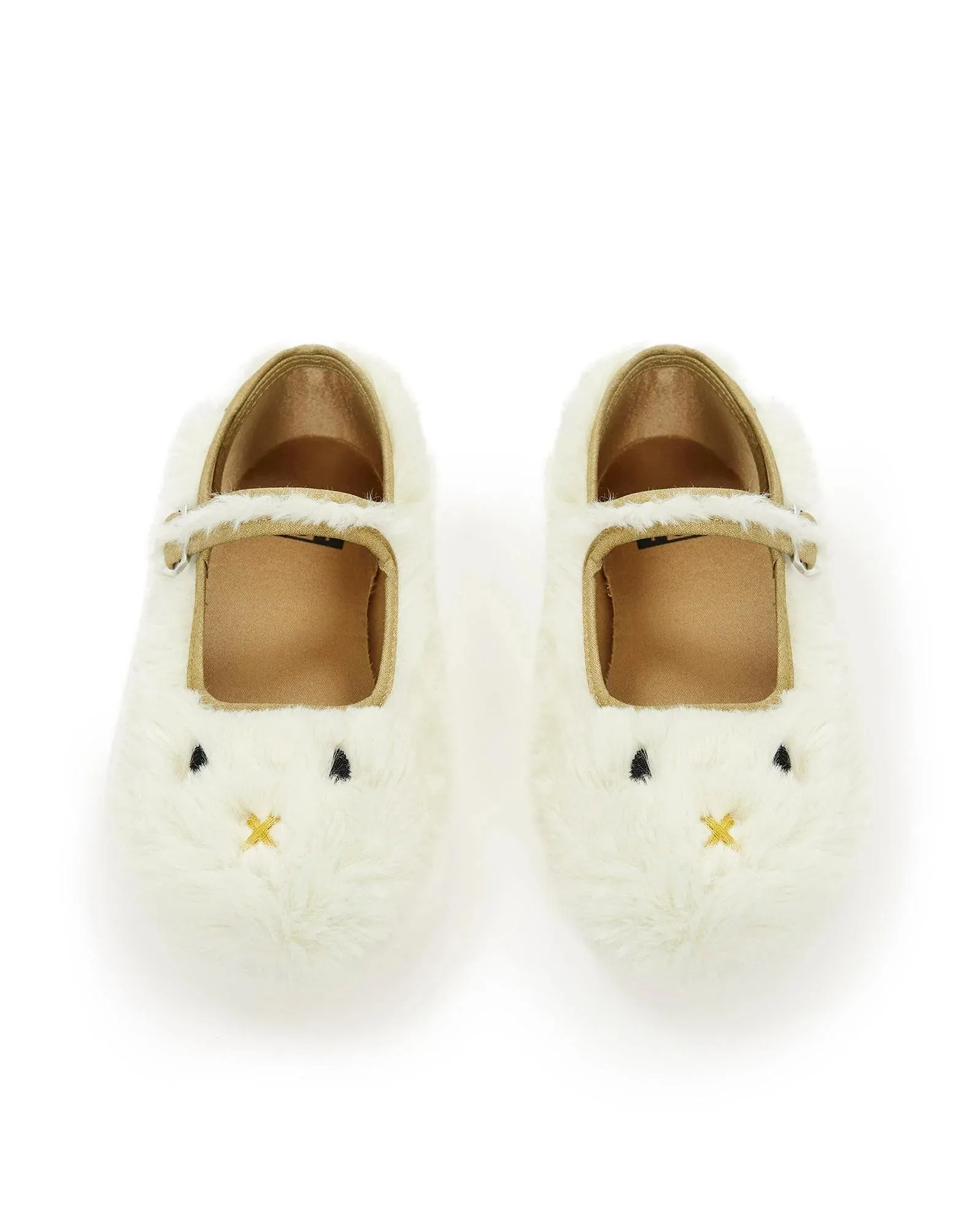 Girls Faux Fur Slippers in Ecru