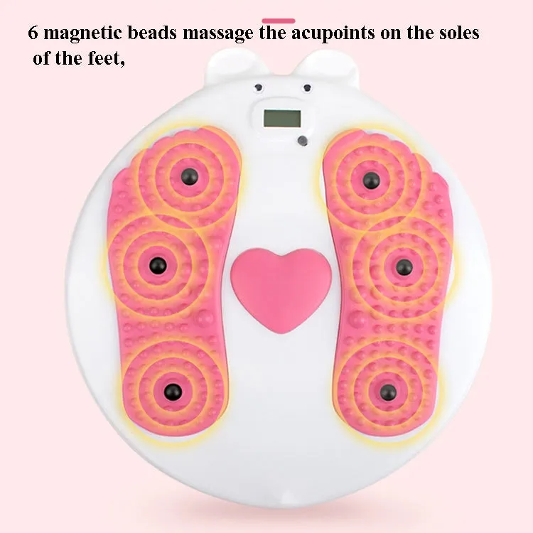 Home Fitness Bear Shape Twisting Machine Abdomen Massage Turntable Magnet Sports Twisting Disk With Counting Display(Pink White)