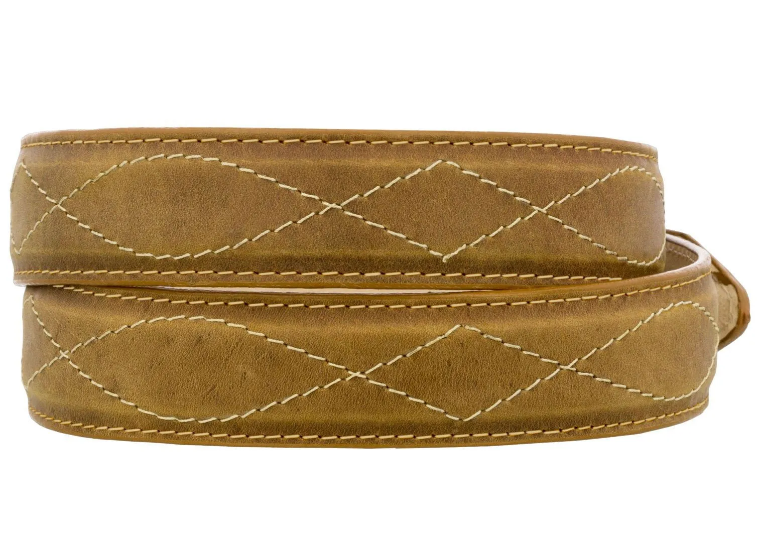 Honey Brown Western Cowboy Leather Belt Classic Embroidery - Rodeo Buckle