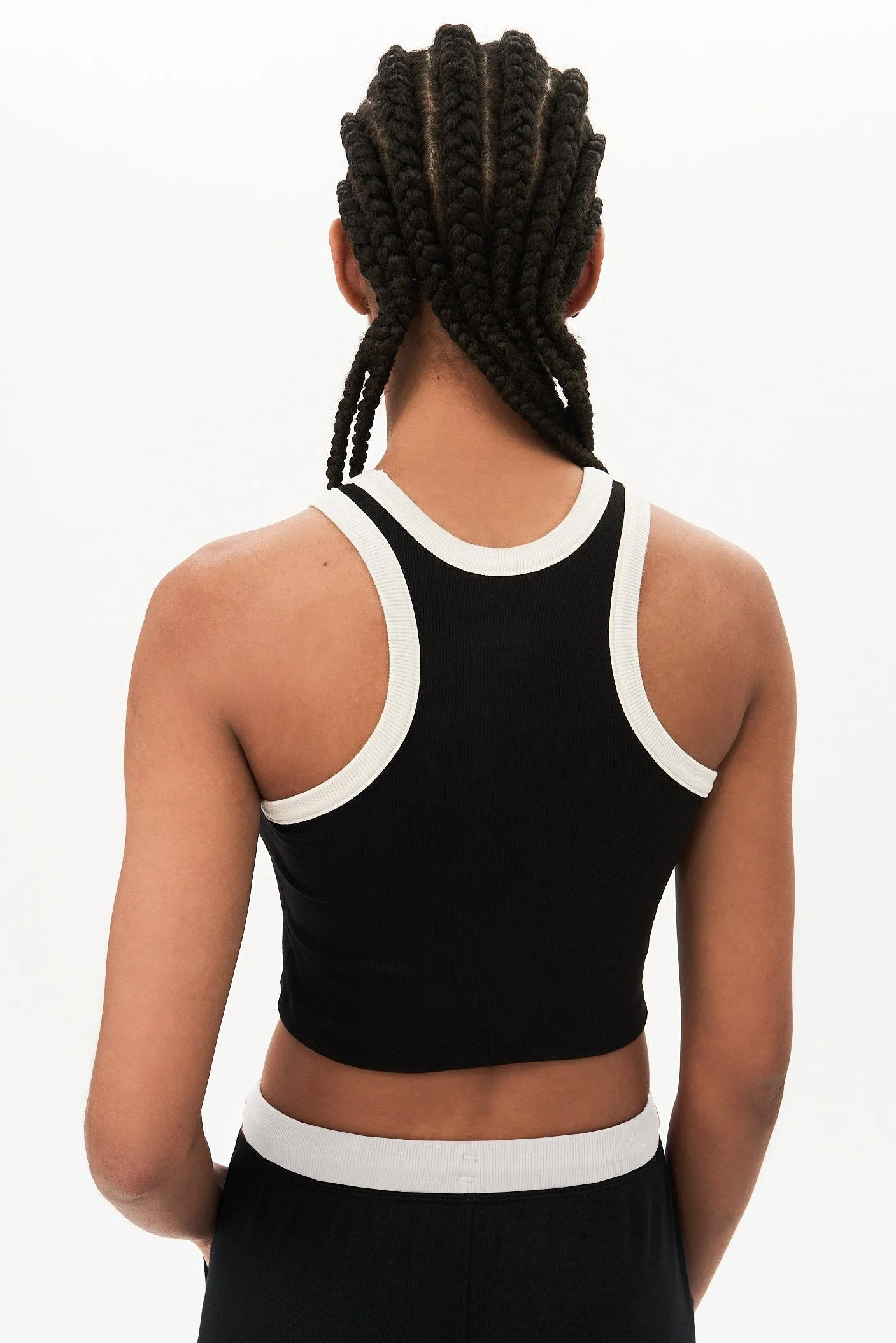 Kiki Crop Rib Tank, Black/Vintage White