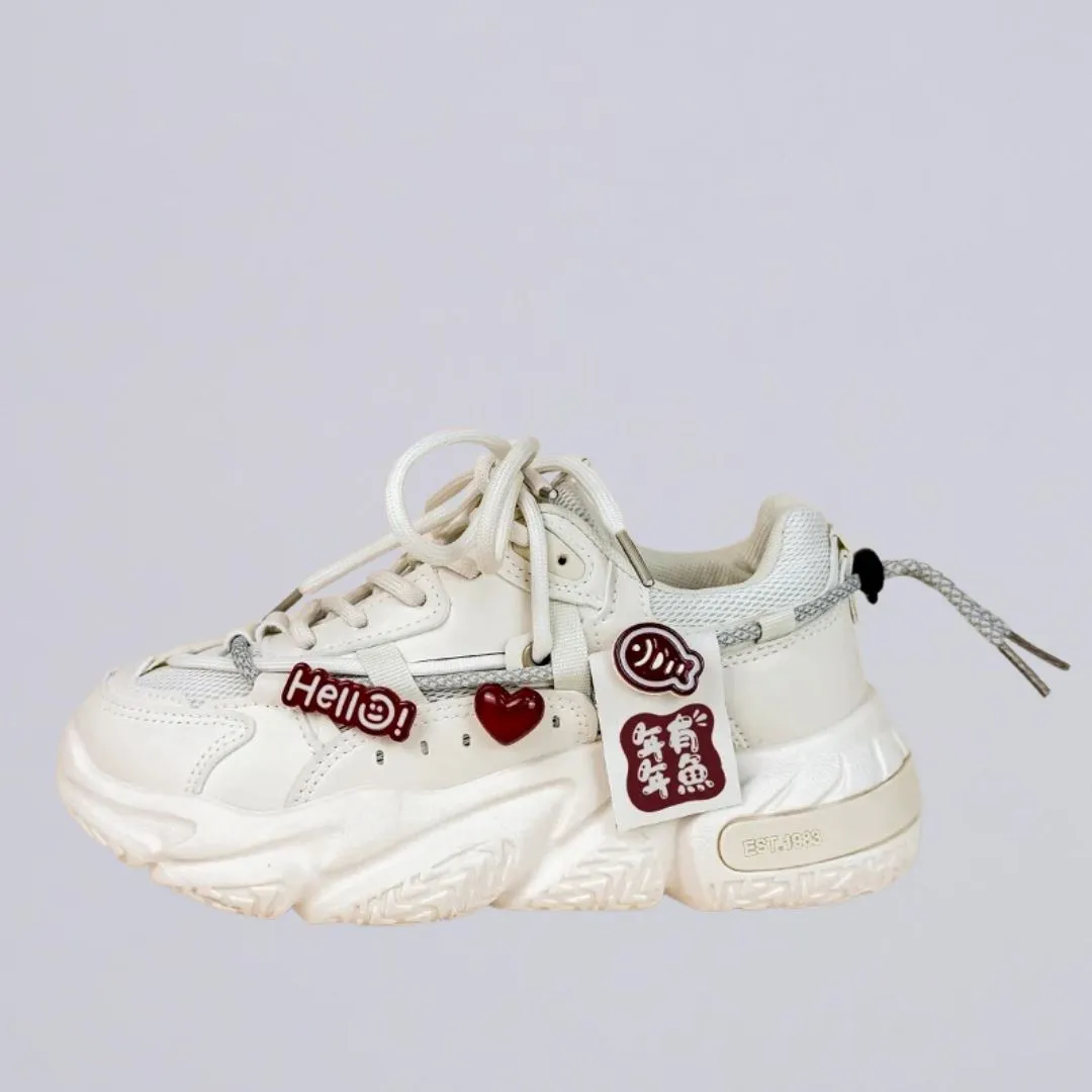 Lucky Fish Chunky Sole White Sneakers - Women's