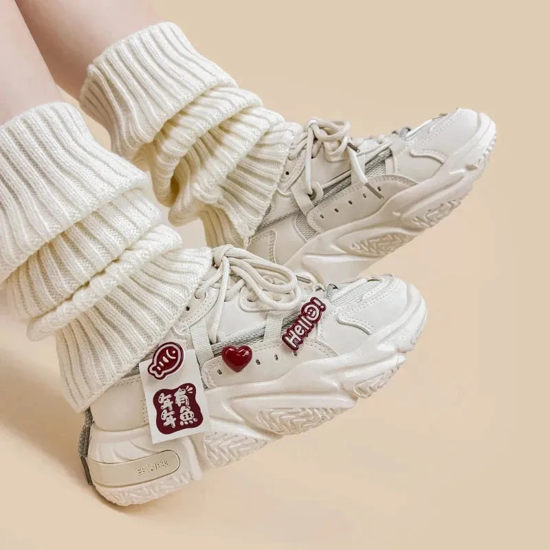 Lucky Fish Chunky Sole White Sneakers - Women's