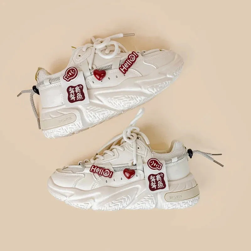 Lucky Fish Chunky Sole White Sneakers - Women's