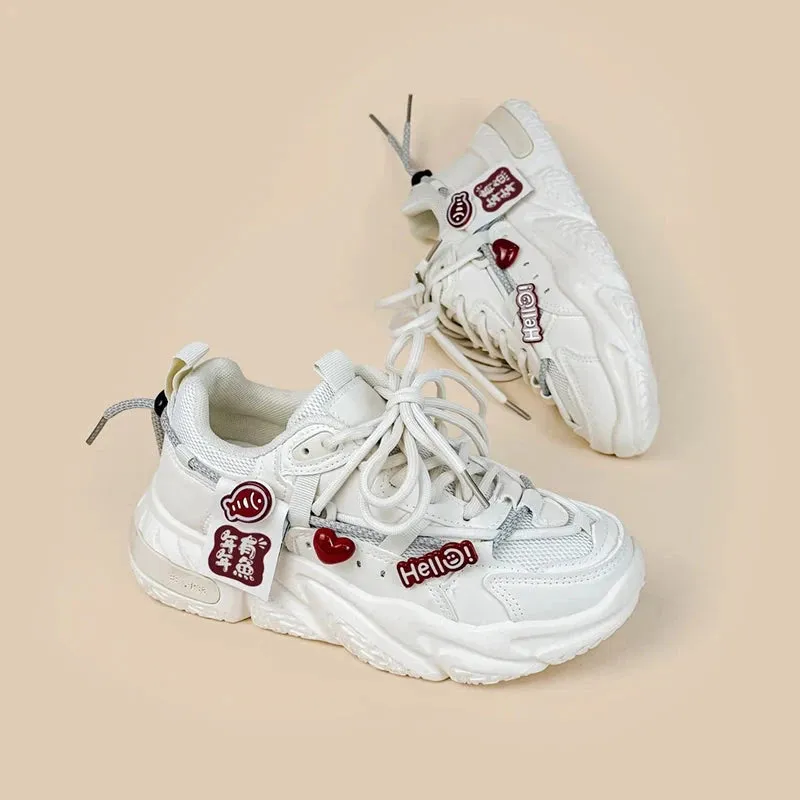 Lucky Fish Chunky Sole White Sneakers - Women's