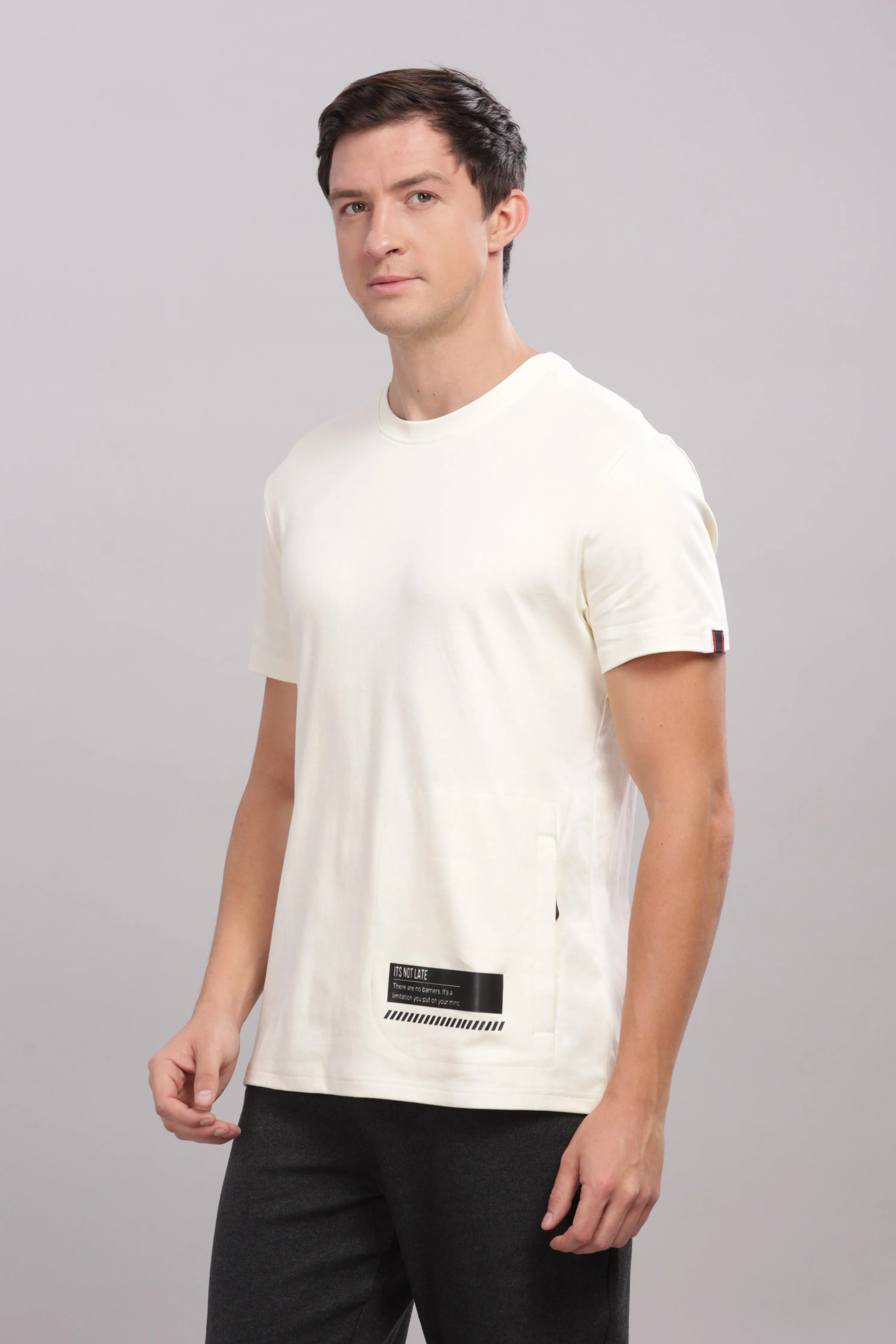 Men's Round neck Pure Cotton gentle T-Shirt-Domin8(Off White)