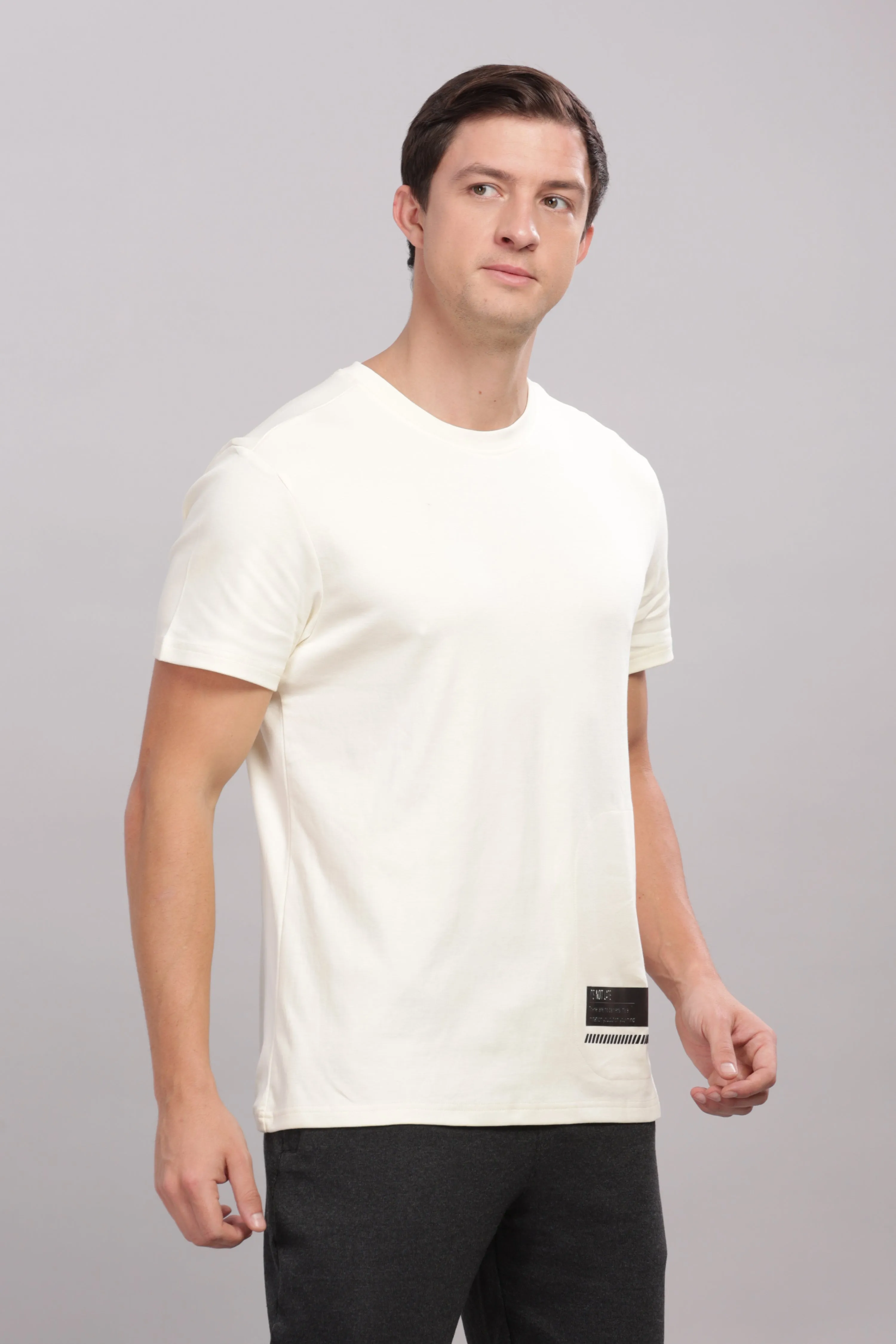 Men's Round neck Pure Cotton gentle T-Shirt-Domin8(Off White)