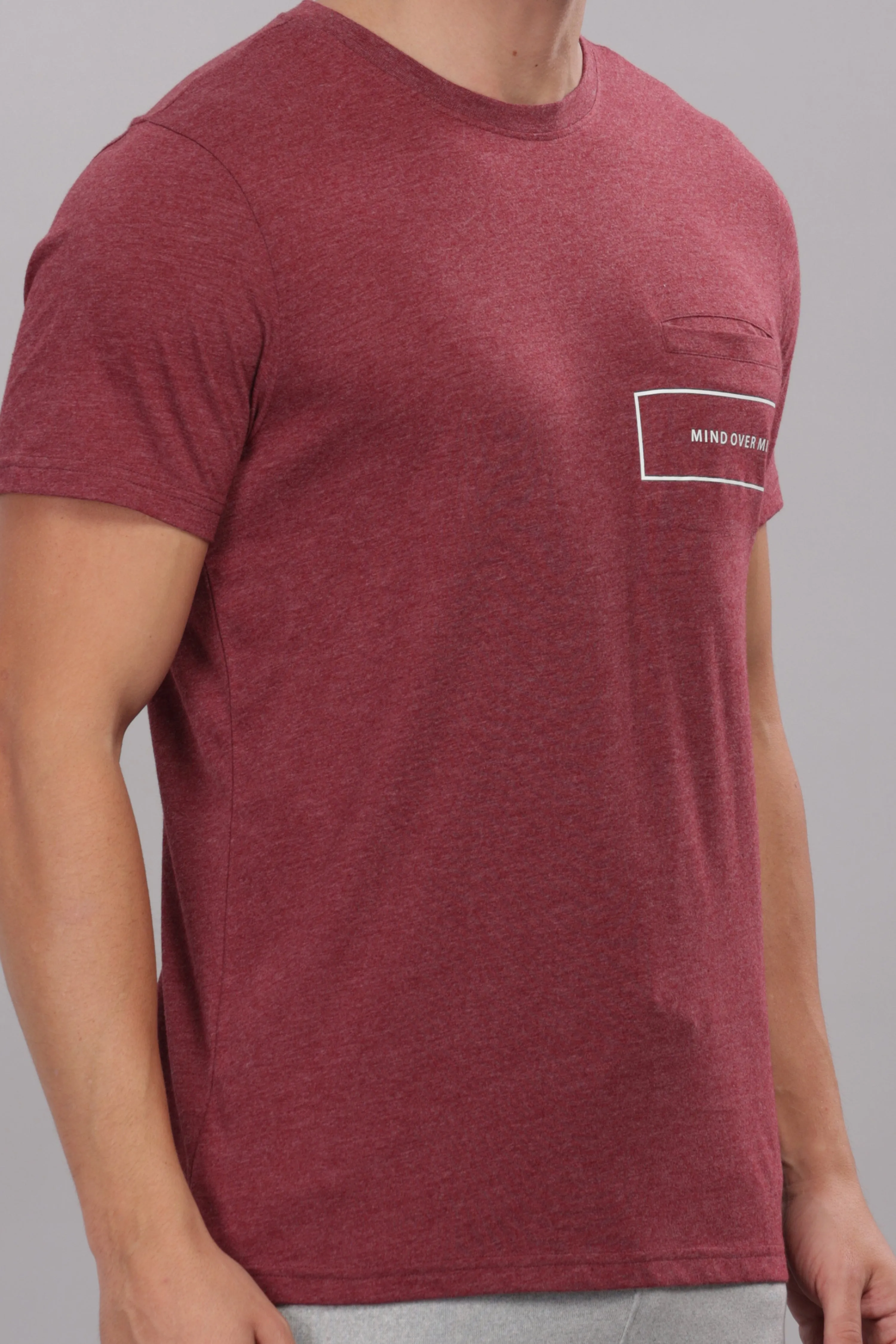 Men's Super Stylish Organic Cotton T Shirt with Printed Chest Pocket - Domin8 (BURGUNDY)