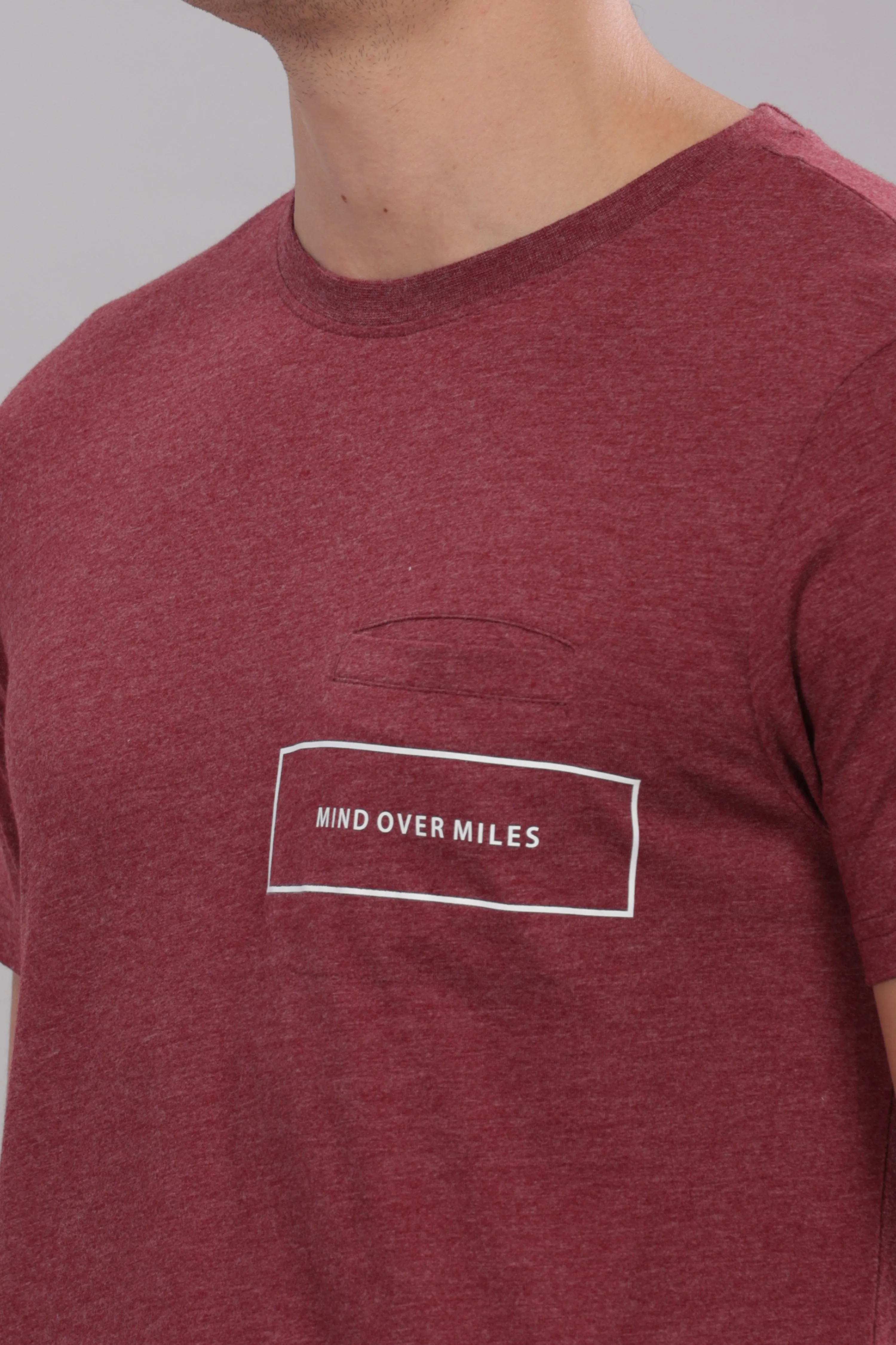 Men's Super Stylish Organic Cotton T Shirt with Printed Chest Pocket - Domin8 (BURGUNDY)