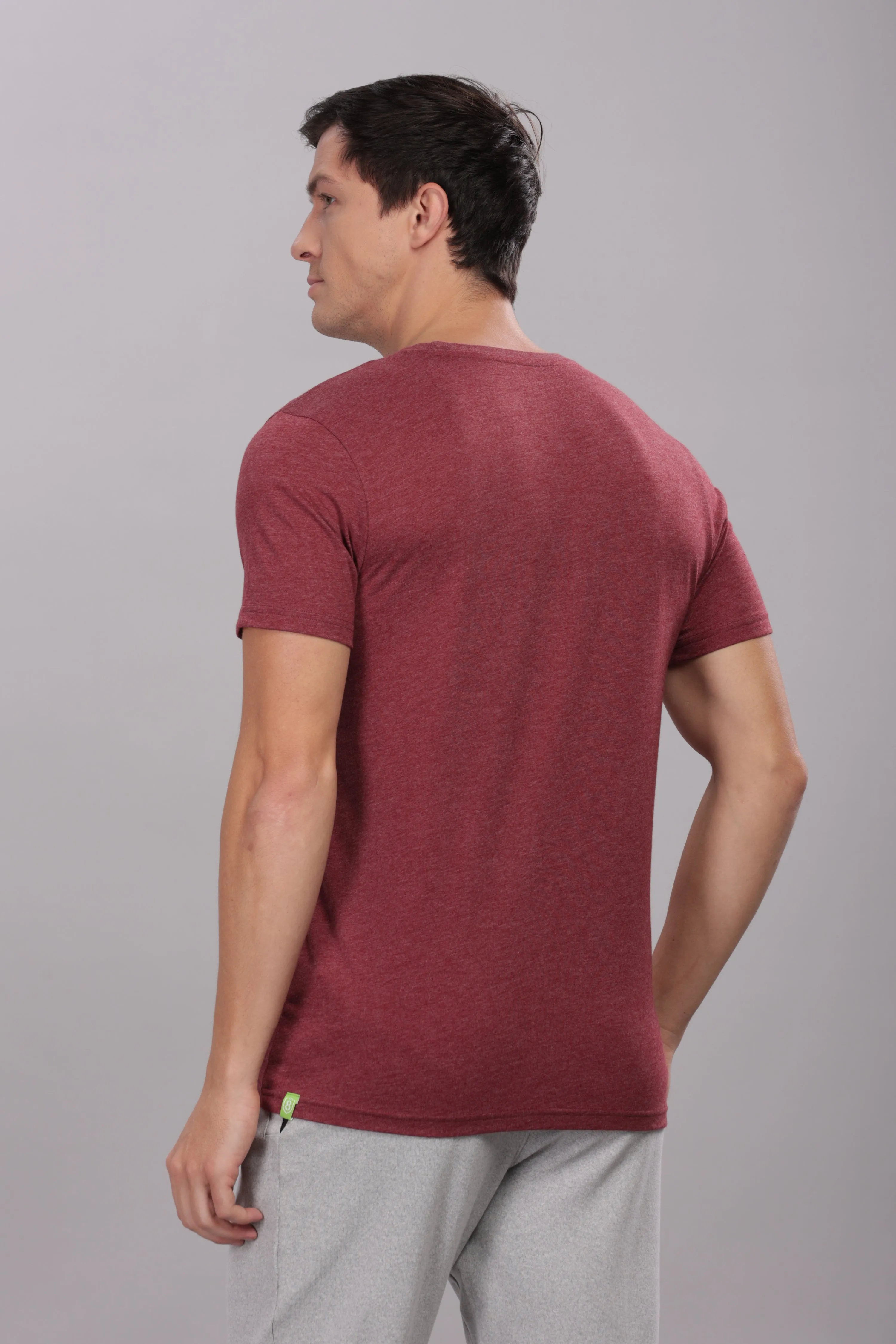 Men's Super Stylish Organic Cotton T Shirt with Printed Chest Pocket - Domin8 (BURGUNDY)