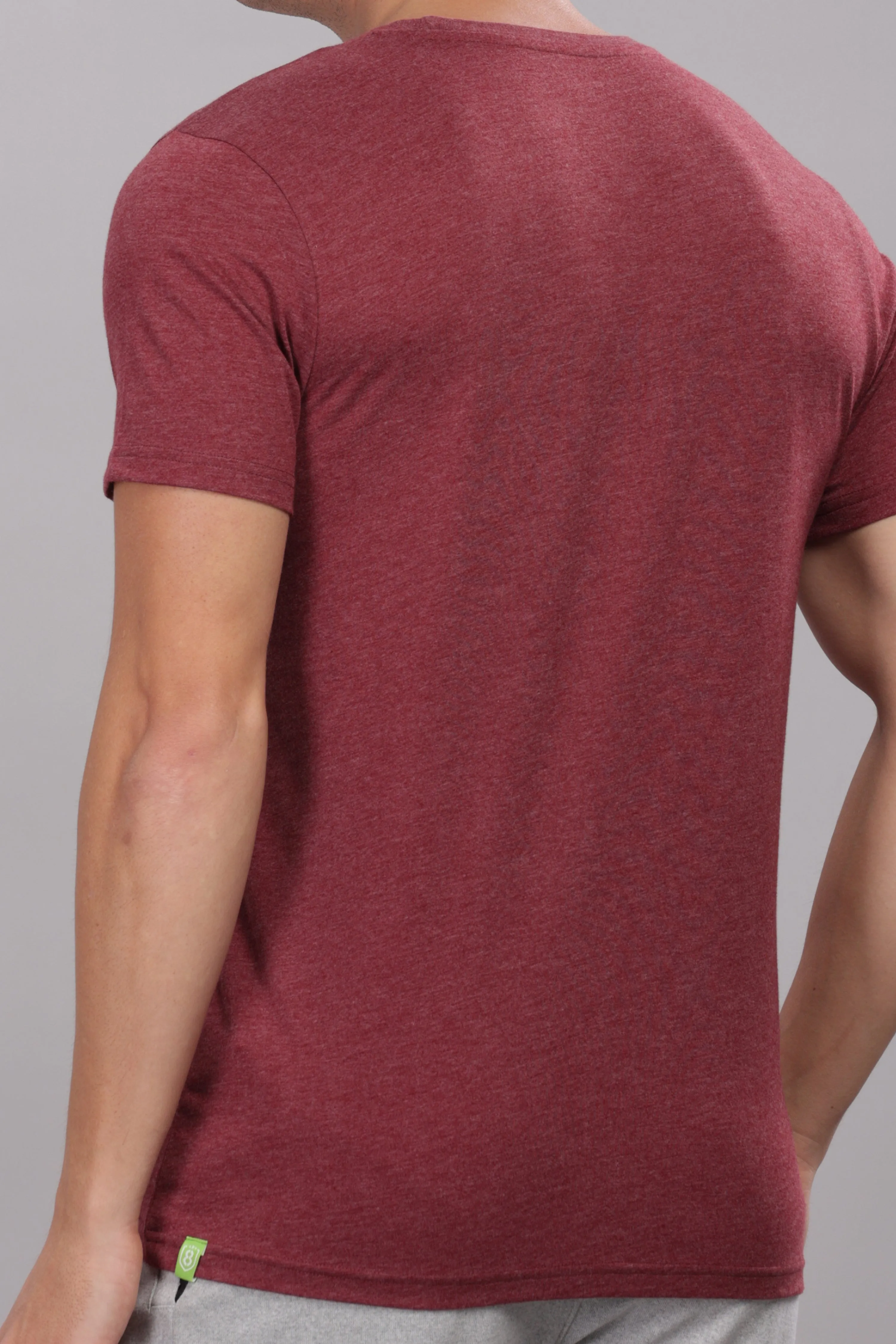 Men's Super Stylish Organic Cotton T Shirt with Printed Chest Pocket - Domin8 (BURGUNDY)